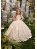 Ivory Lace Tulle Flower Girl Dress With Blush Pink Lining